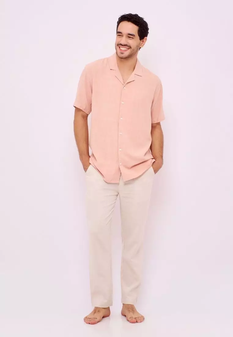 Jolla Kemeja Linen Lengan Pendek Pria Peach | Linen Short Sleeve Shirt Men Peach