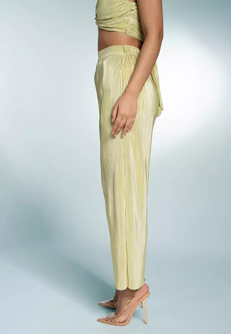 Gold cheap pleated pants