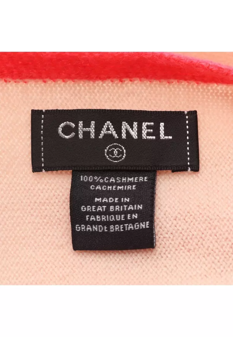 Pre-Loved Chanel coco mark Stall Scarf cashmere pink pink beige