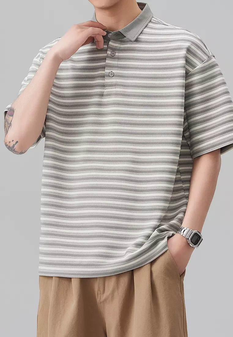 Vintage Striped Short Sleeve Polo Shirt AY-D5901