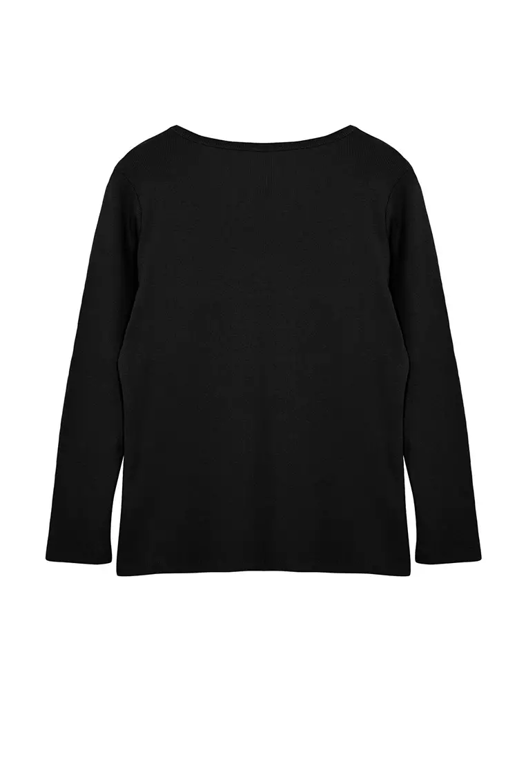 Black Camisole Pool Neckline Fitting Basic Knitted Plus Size Blouse TBBAW25AF00018