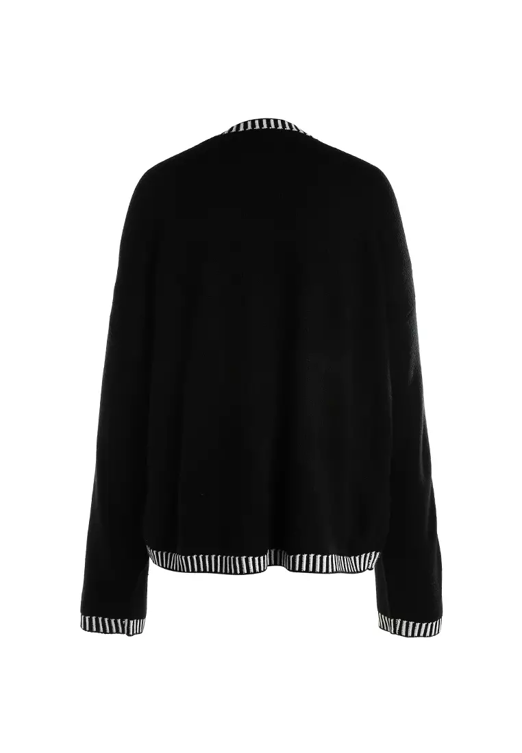 Contrast Stitch Detail Knit Sweater Jumper in Monochrome