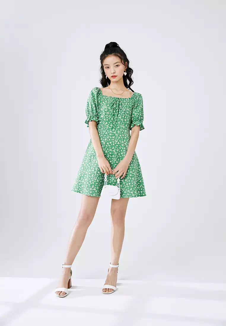 Square Neck Floral Babydoll Dress