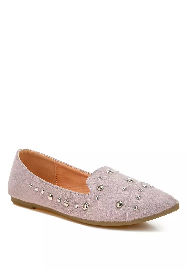 Stud Embellished Ballet Flats in Lilac