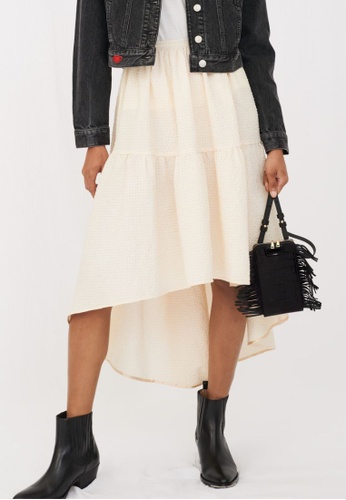 Maje white and beige Asymmetric Skirt In Cloqué Fabric 867AFAA1B76C63GS_1