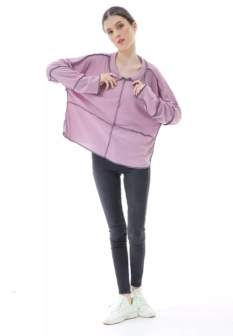 Veronica Blouse Terbalik Relaxed Motif Polos Long Sleeve Premium Quality - Purple