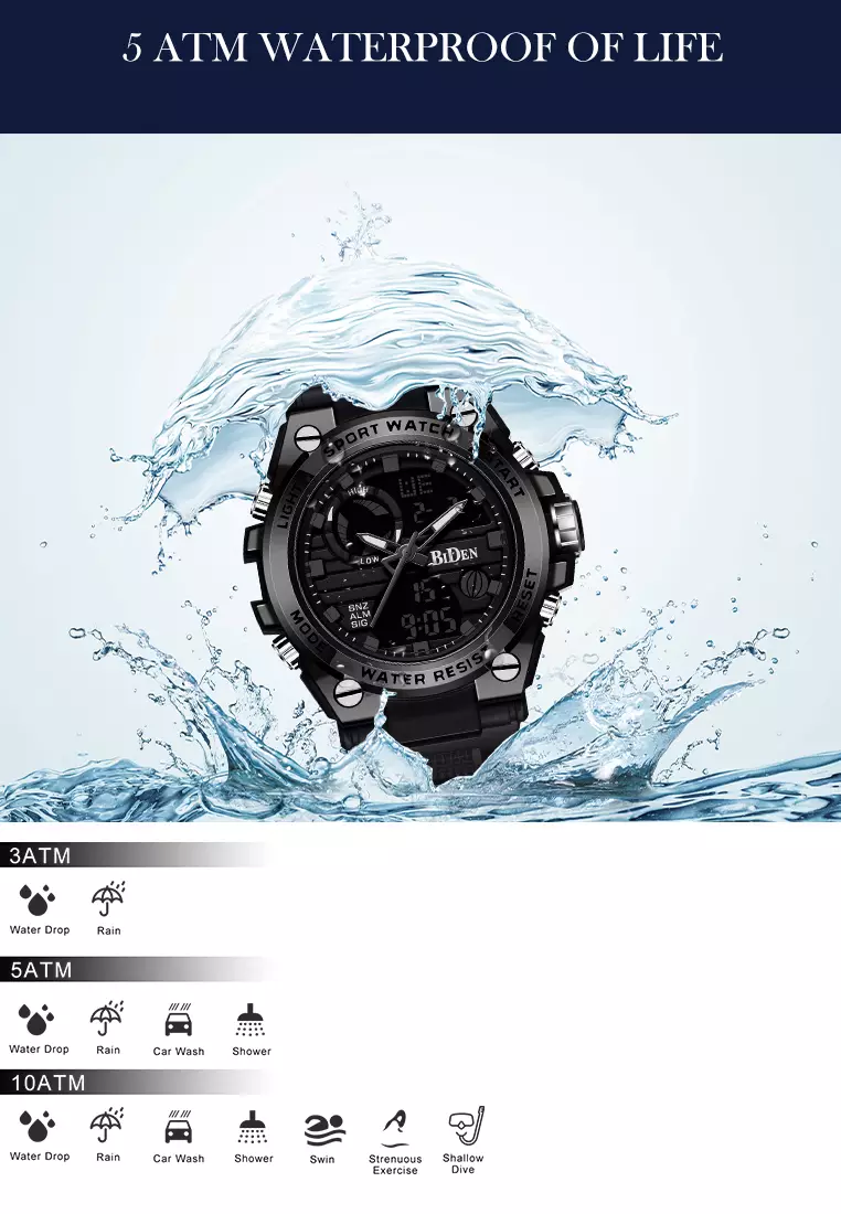 Jam Tangan Pria Digital&Analog Olahraga Militer Pria Tali Silikon Tahan Air Luminous Jam Tangan Cowok Original hitam