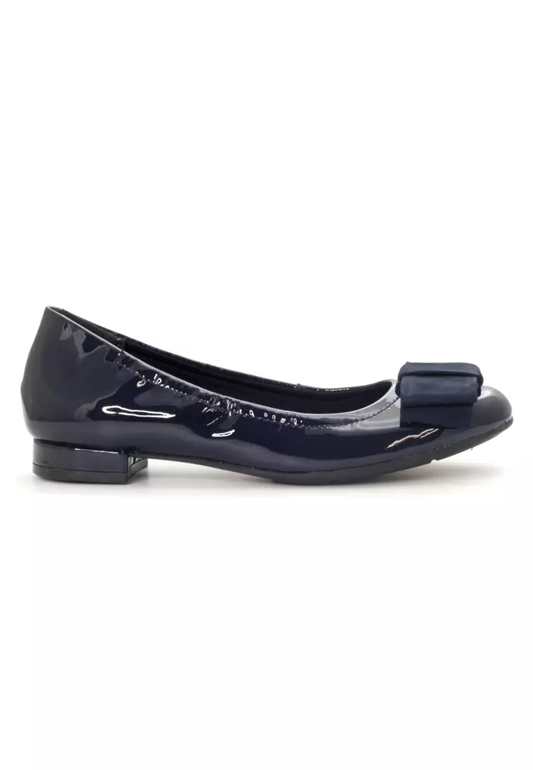 AMAZTEP Bow Patent Leather Mid heeled Ballet Pumps
