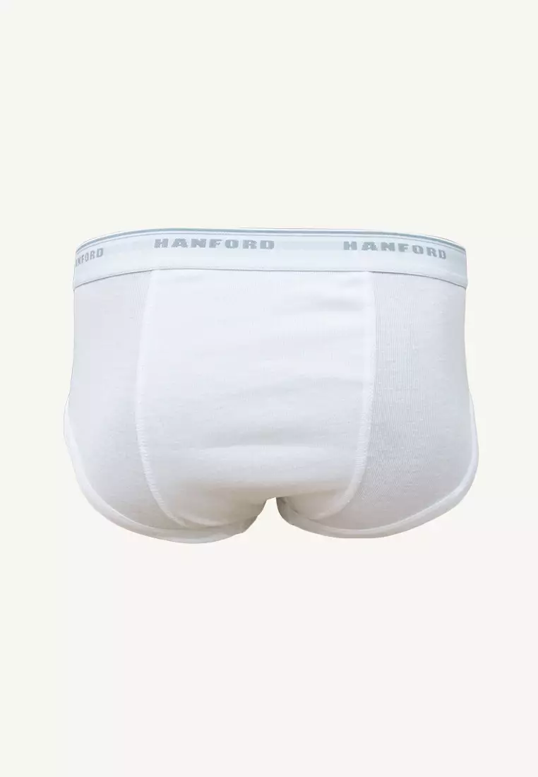 Premium Ribbed Cotton Classic Men's Briefs w/ Fly Opening Double Padded Back- White (3in1Pack)