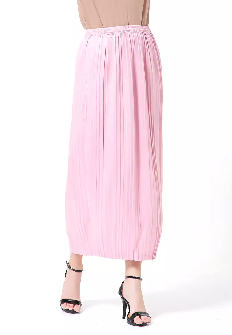 Angely Rok Plisket Rubbery Waist Fashion Wanita Simple - Dusty