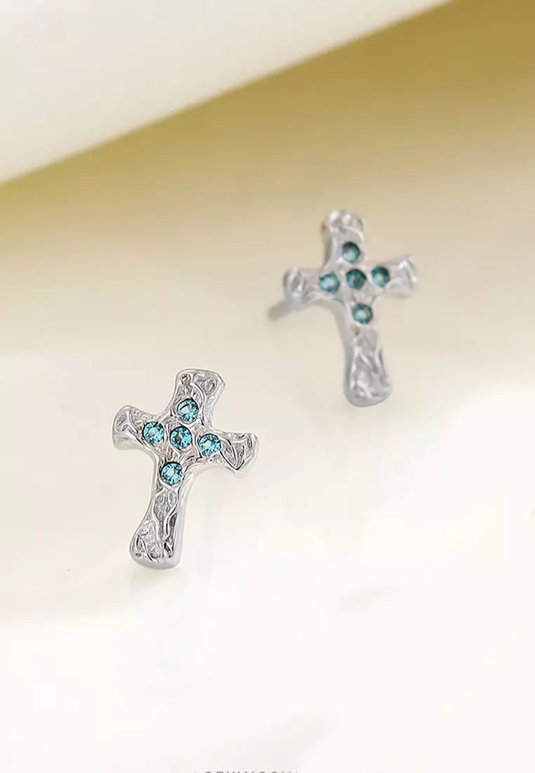 Real silver hot sale cross earrings