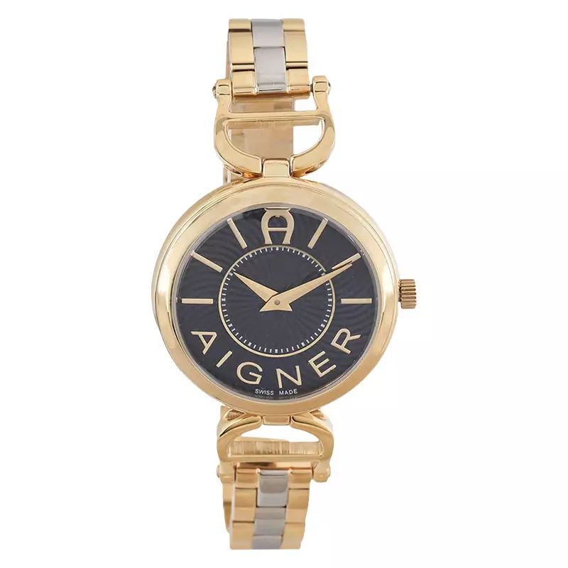 Jam Tangan Wanita Aigner Chieti A24254C Ladies Black Dial Dual Tone Stainless Steel Strap