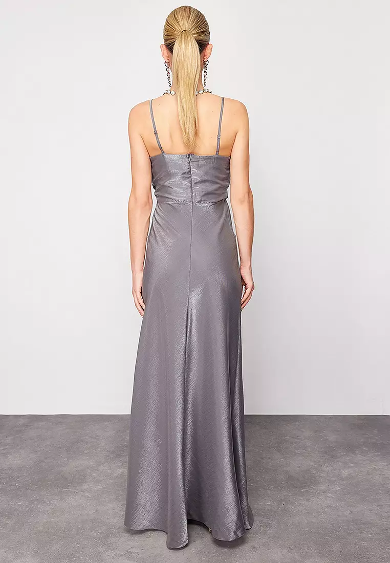 Grey evening gown best sale