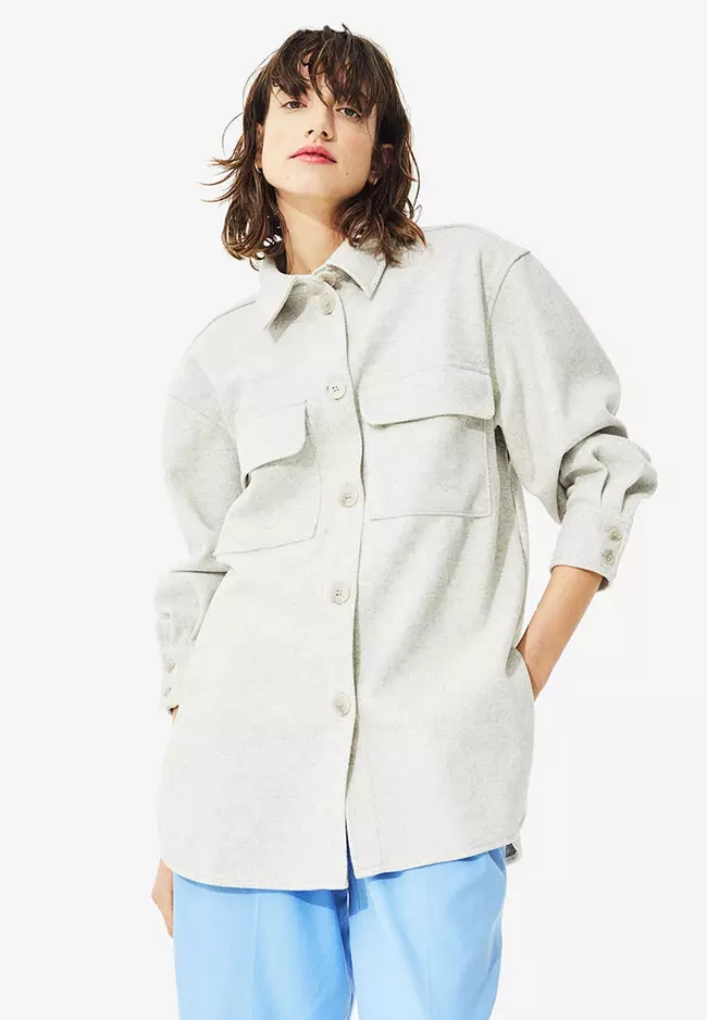 Regular fit felted shacket light grey men h&m clearance