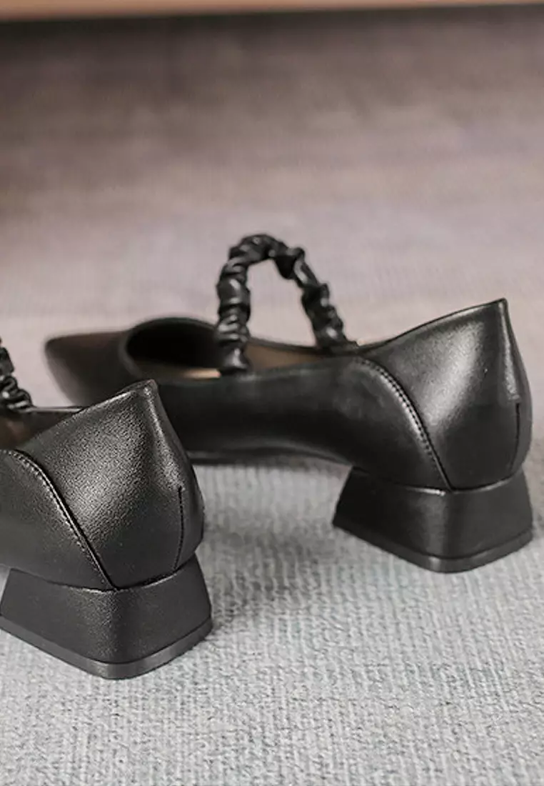 VANSA Simple Leather Elastic Strap Low Heel Shoes VSW-F1020-6