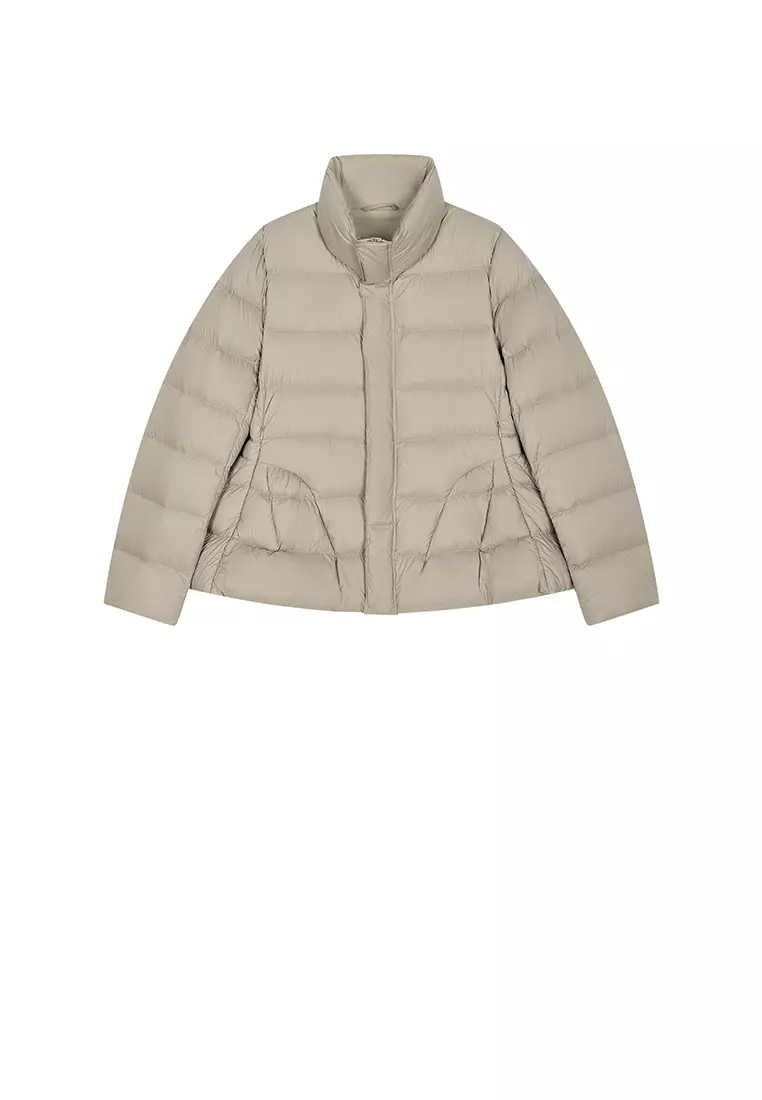 混紡90白鴨絨橫切線修身短款羽絨服