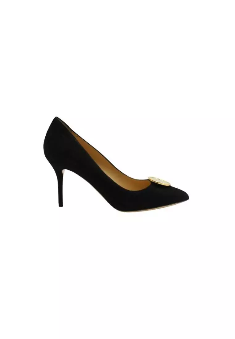 Pre Loved CHARLOTTE OLYMPIA Black Suede Limited Edition Desiree Button Up Pumps