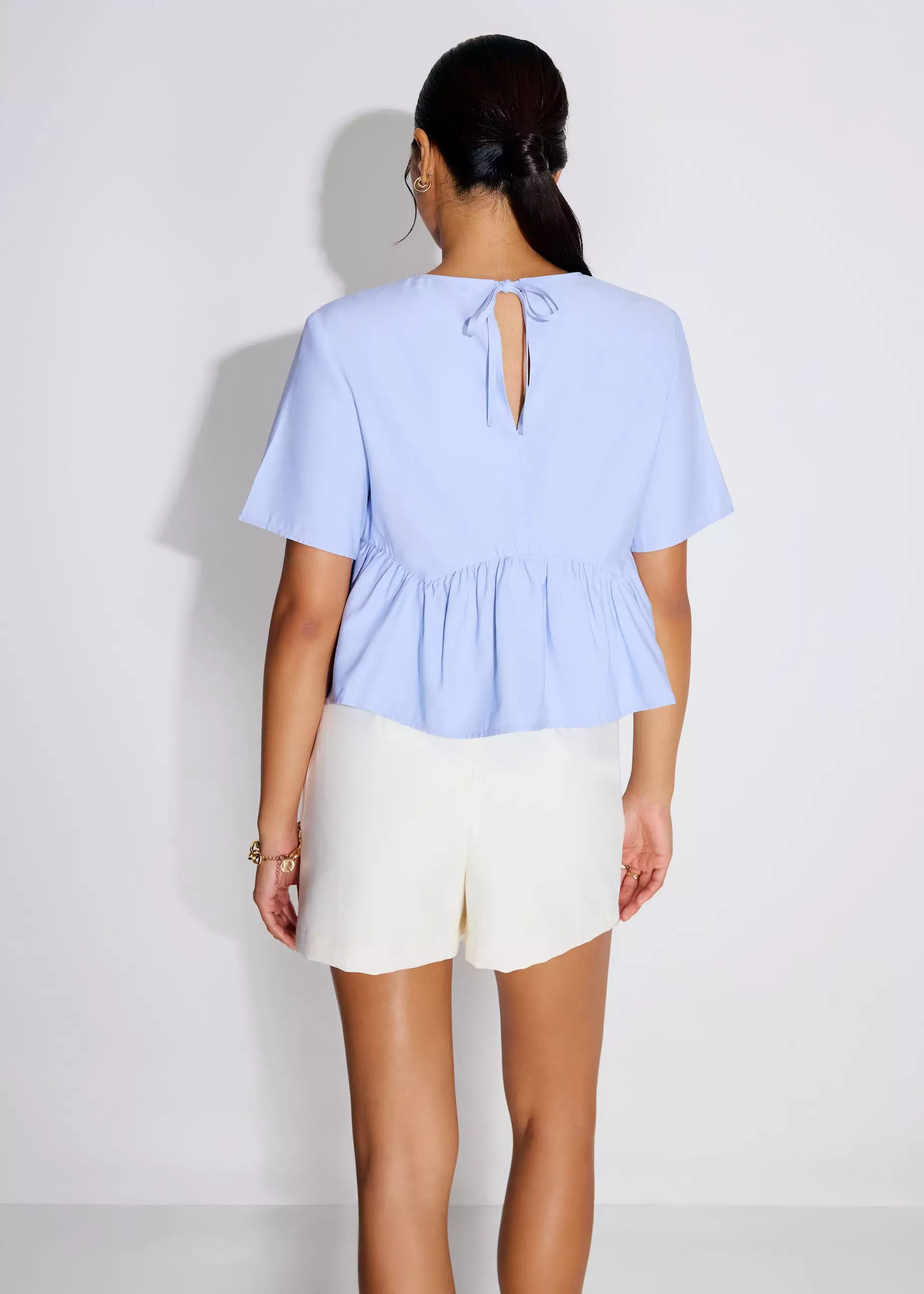 Atasan Wanita - Round Neck Peplum Shell Top