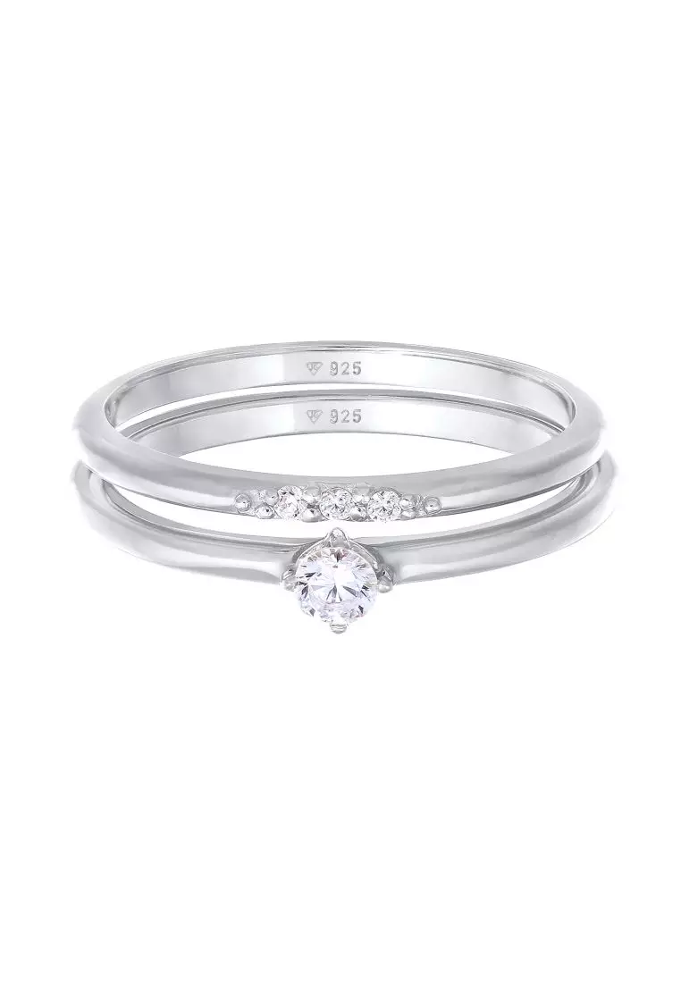 Cincin Perhiasan Perak 925 Wanita Stack Ring Set Solitaire with Zirconia
