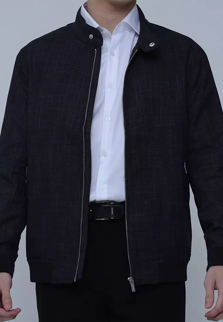 Textured Jacket with Stand-Up Collar