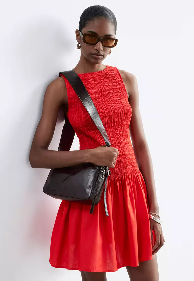 Smocked Cotton Poplin Mini Dress