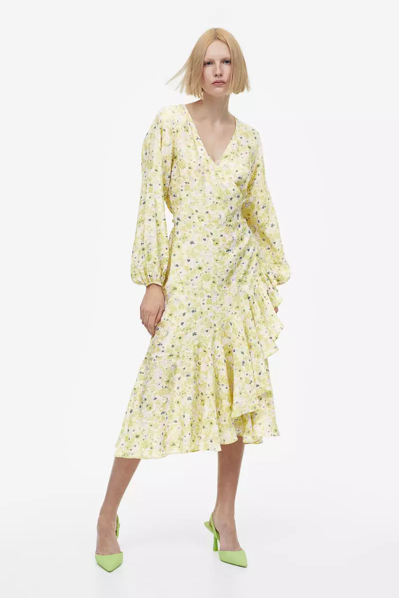 H&m yellow wrap dress online