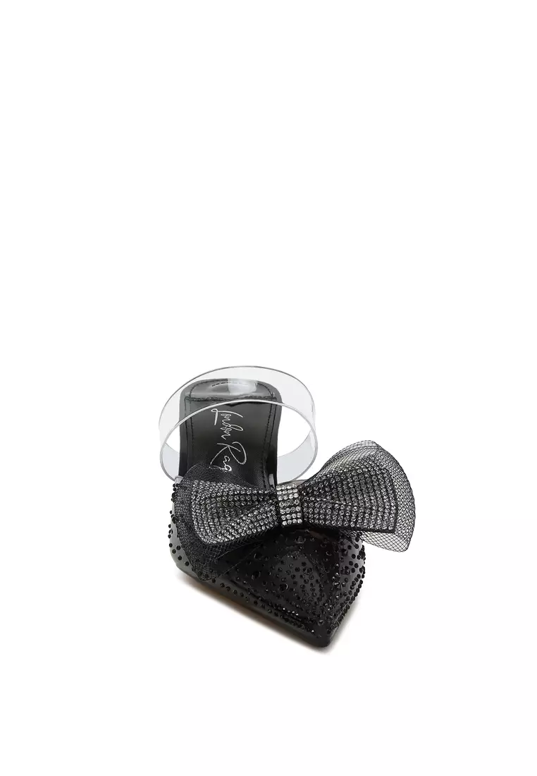 Embellished Bow Kitten Heels in Black
