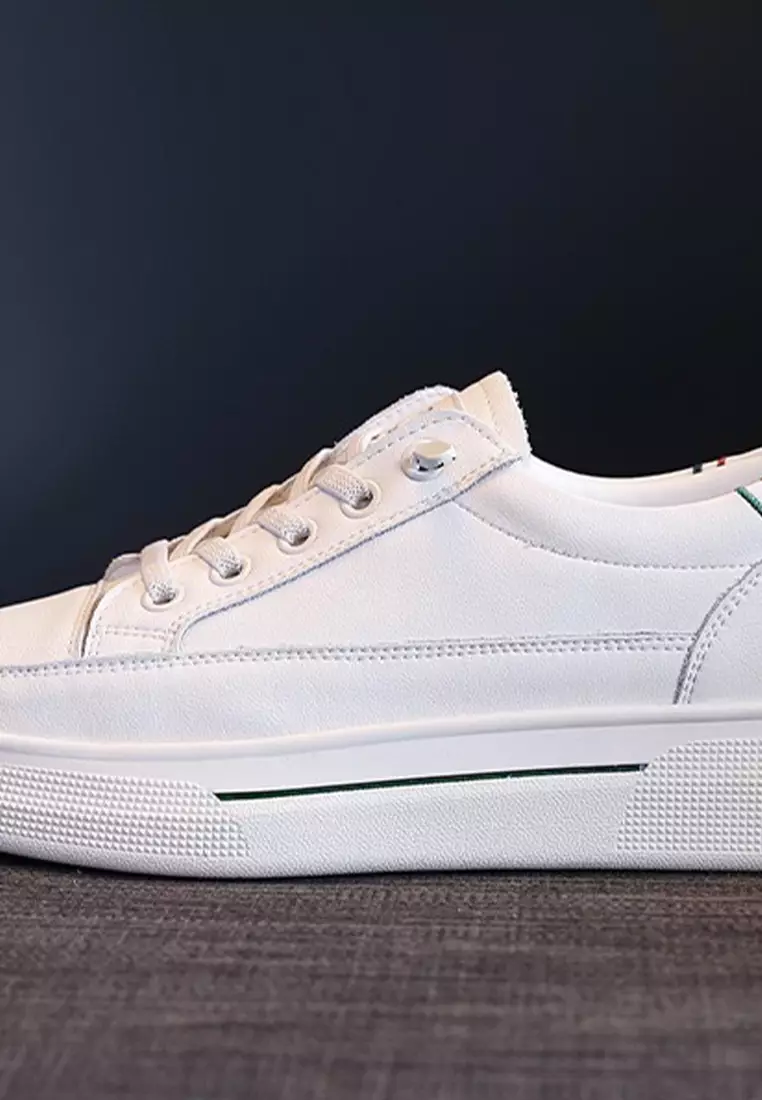 Genuine Leather Flat White Sneakers RX-T3986