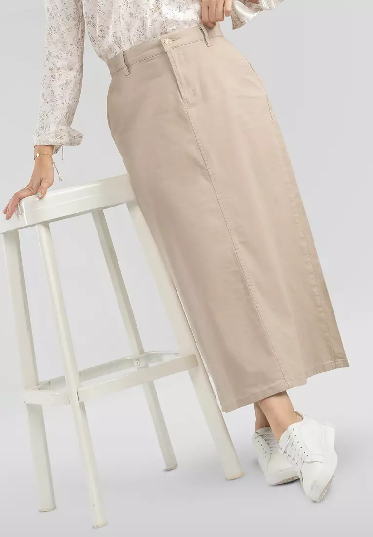 C2 Wrigle Khaki Long Skirt Wanita