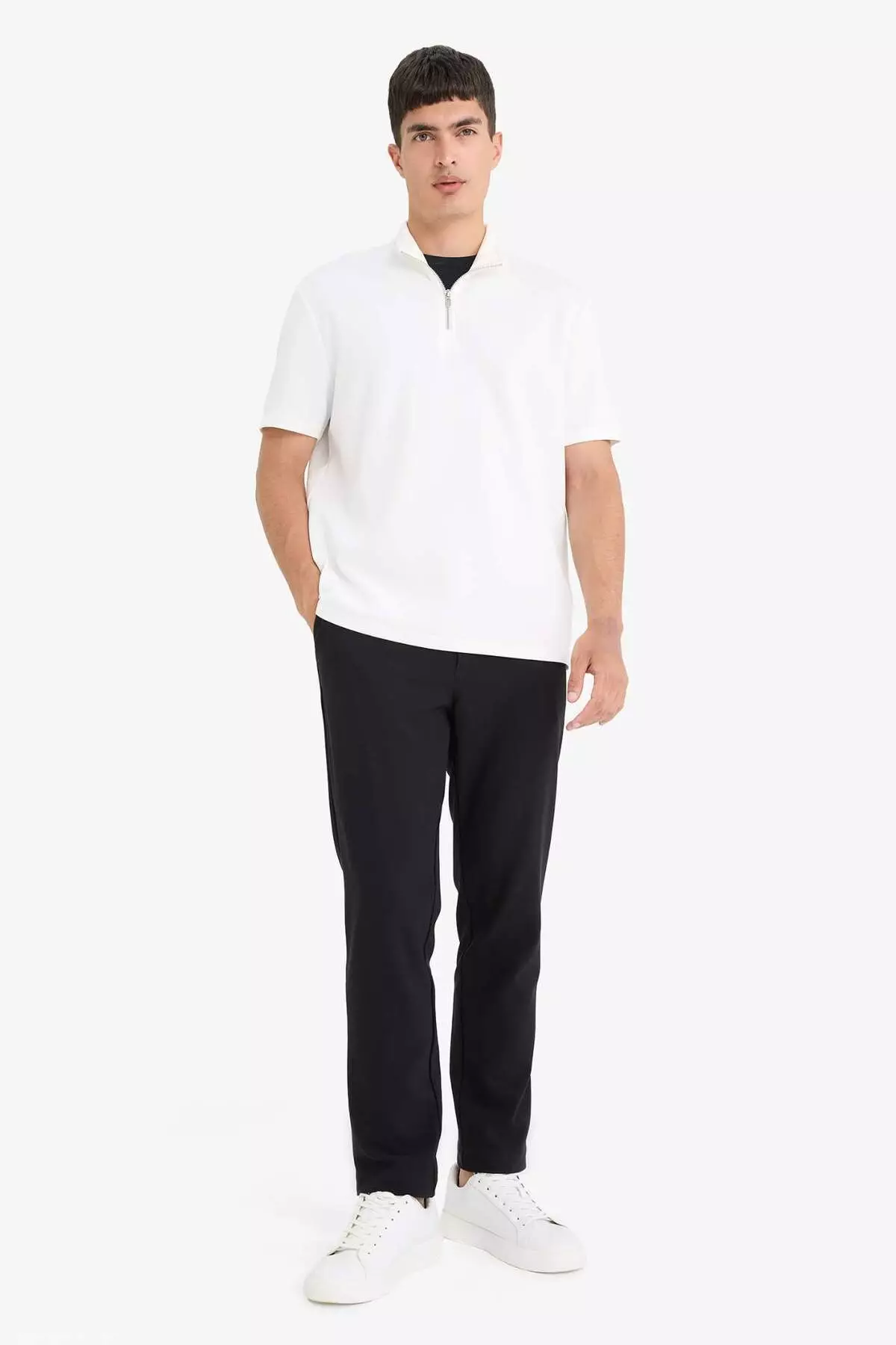 Regular Fit Stand Collar Half Zipper Heavy Fabric Short Sleeve T-Shirt B6502Ax25Sp