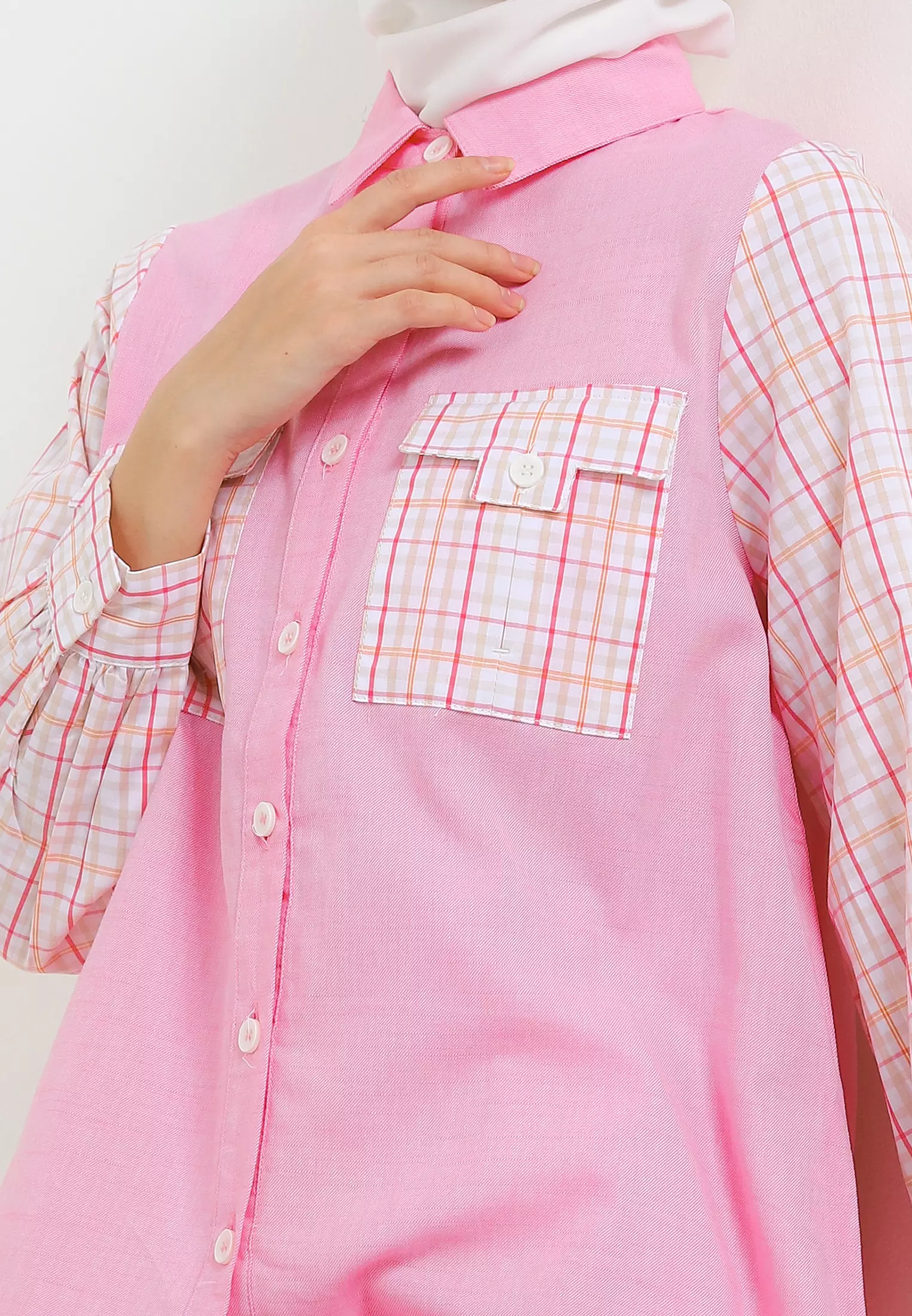 MFMW Emmelya Atasan Kemeja Pink Motif Kotak