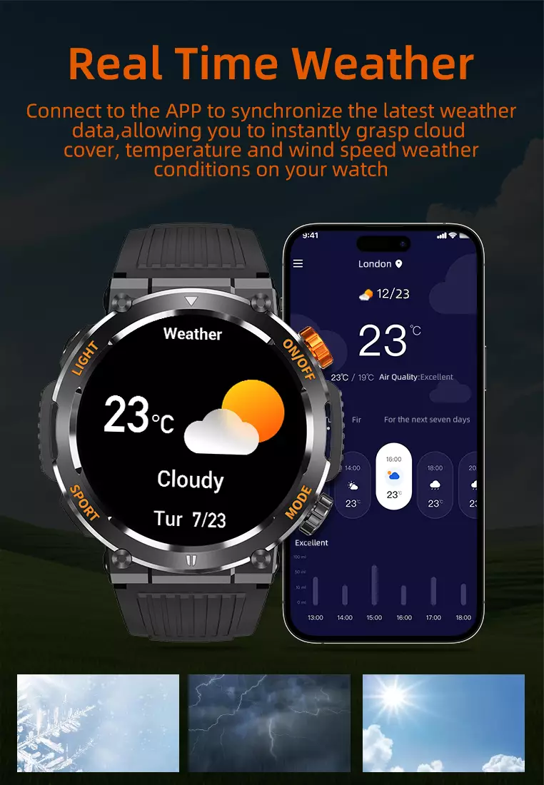 SmartWatch HT17 Anti Air Layar Terang 1.46'' Olahraga Monitor Detak Jantung Music Lampu LED Jam Tangan Pria black