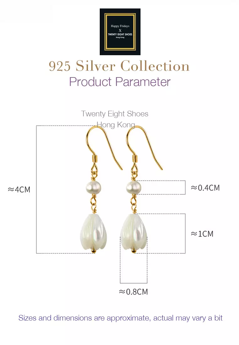 925 Silver Plated Gold Faux Seashell White Magnolia Earrings JW AR-M01648