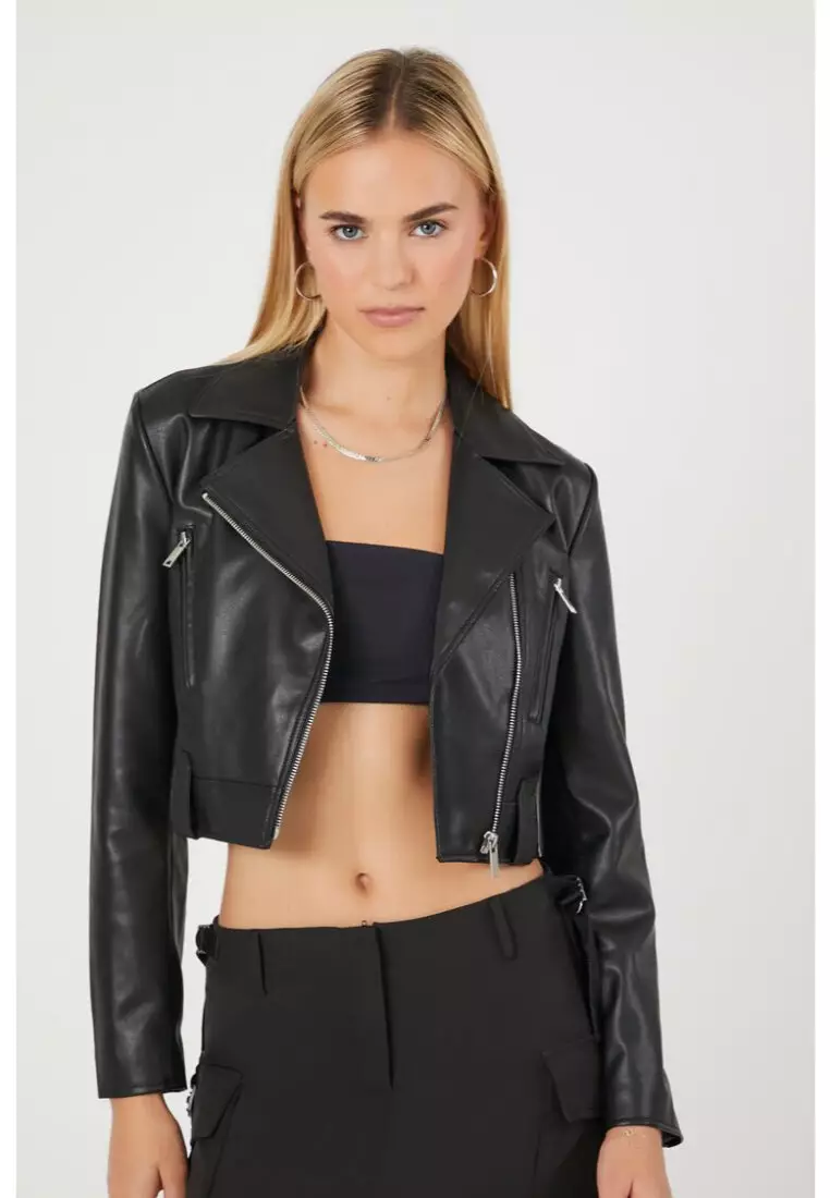Cropped leather jacket forever 21