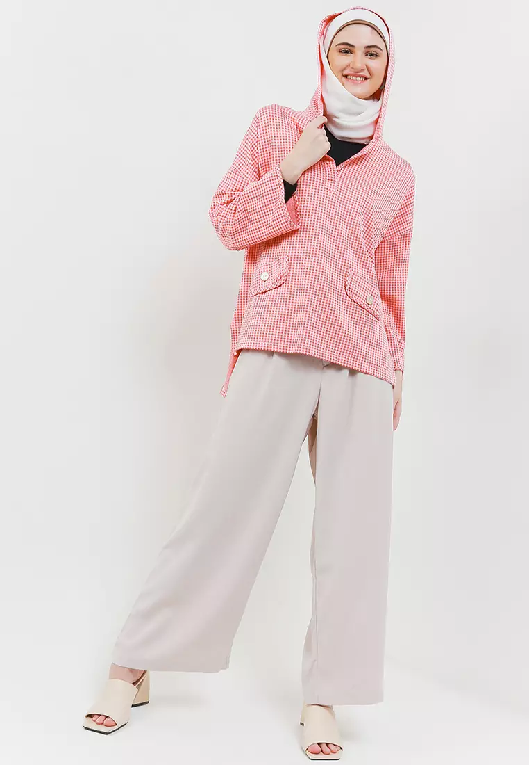 MFMW Mulligan Atasan Blouse Pink Motif Kotak