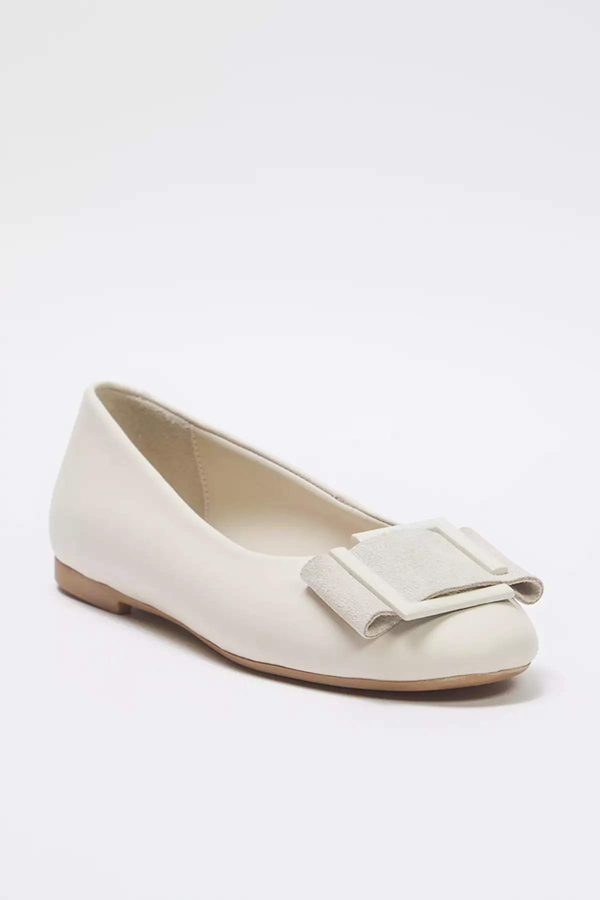 Beige Genuine Leather Buckle Detail Almond Toe Women's Ballerina Flats Takss25Be00032