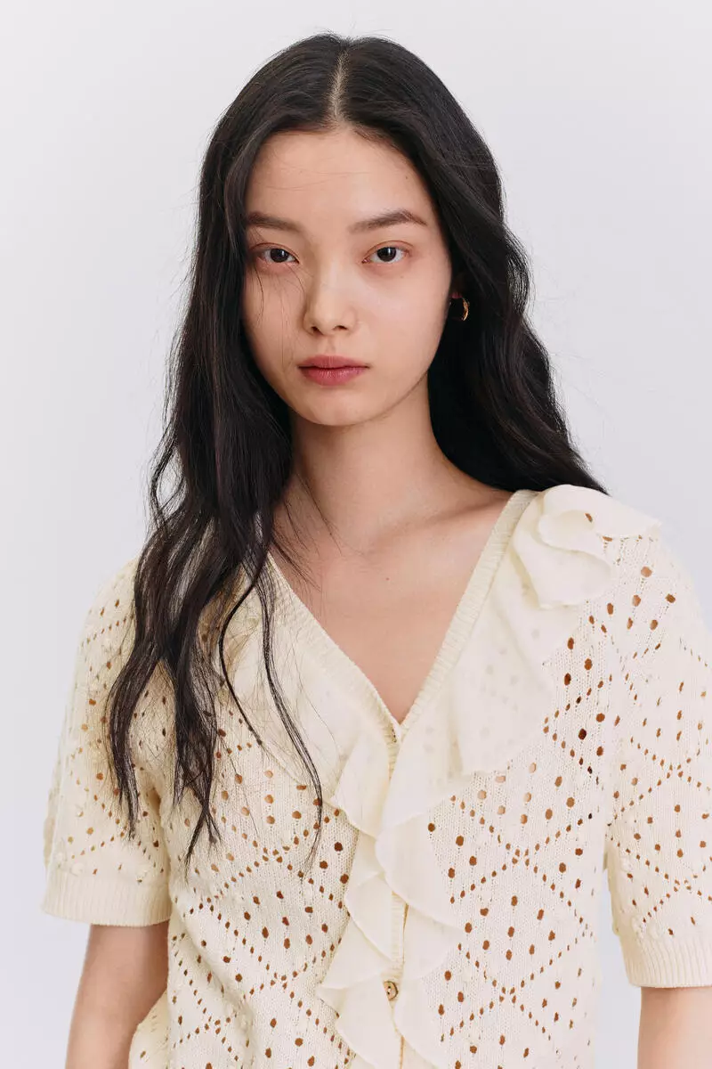Flounce-trimmed cardigan