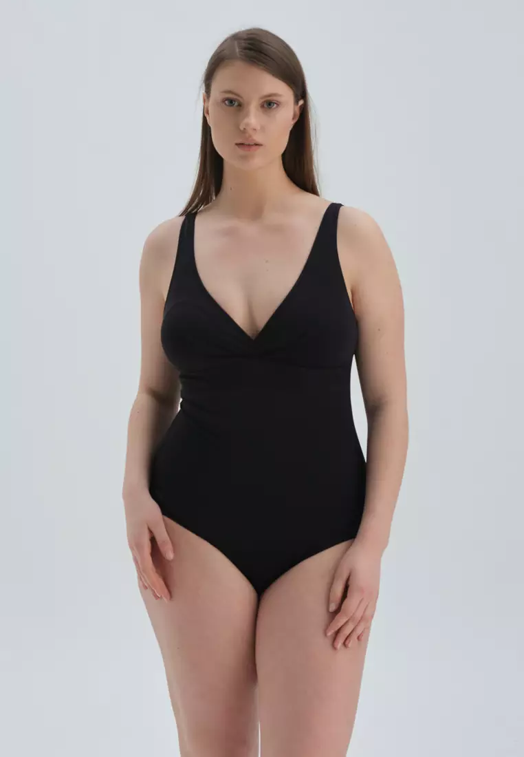 Plain black swimsuit top