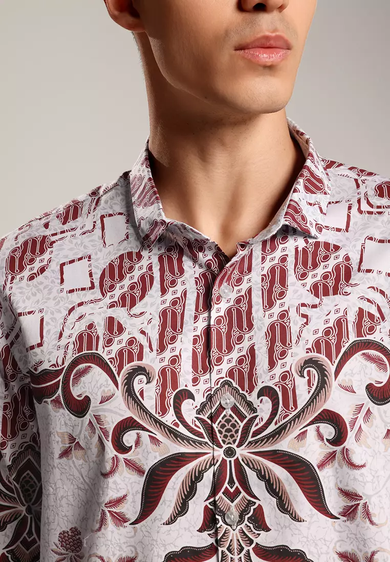 MOC - Kemeja Batik Pria Lengan Panjang Pattani - White