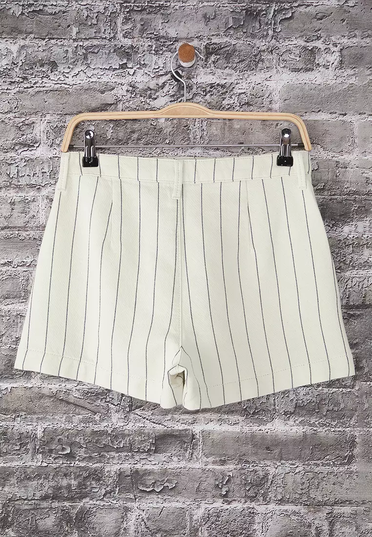 Ecru Striped High Waist City Boy Denim Shorts Twoss25Sr00216