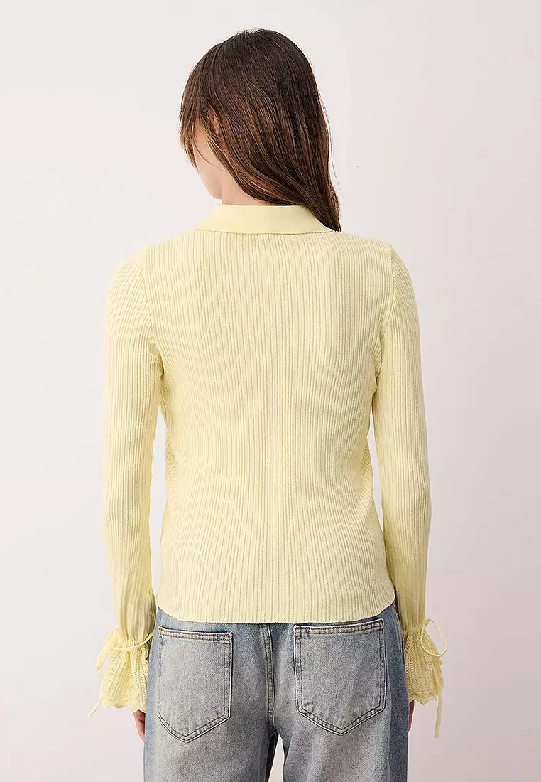 Ribbed Polo Collar Knitwear Cardigan