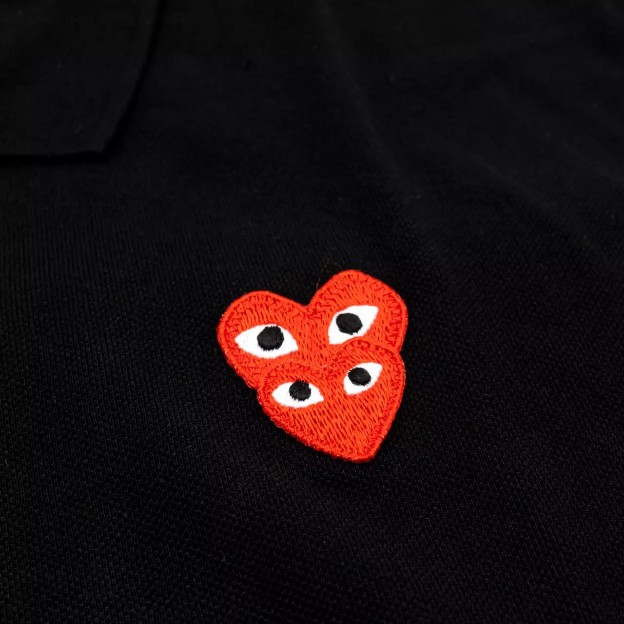 Play Double Red Heart Logo Cotton Polo Shirt Black