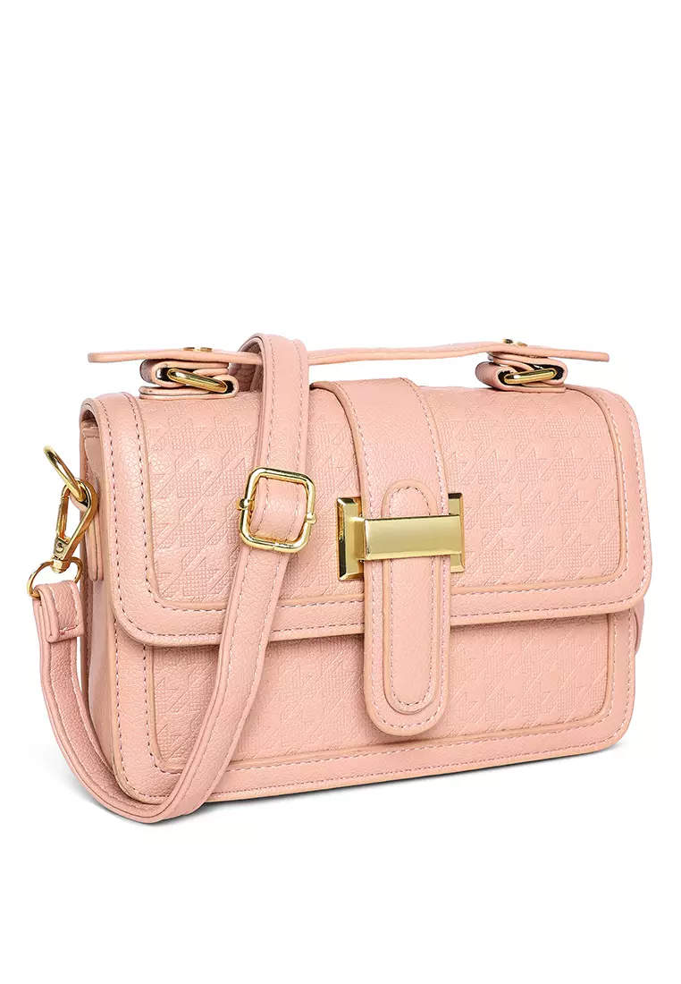 Metal Buckle Flap Bag In Pinkish Grey