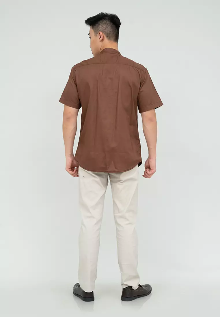 Houseofcuff Baju Koko Kemeja Lengan Pendek Pria Coklat