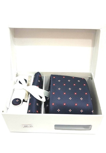 Jackbox blue 5 Pieces Set Gift Box Business Formal Necktie Handkerchief Cufflink Men's Tie 601-01 2C4F1AC174C12CGS_1