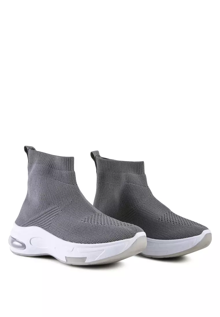 Grey Knitted Ankle Chunky Sneaker Boots