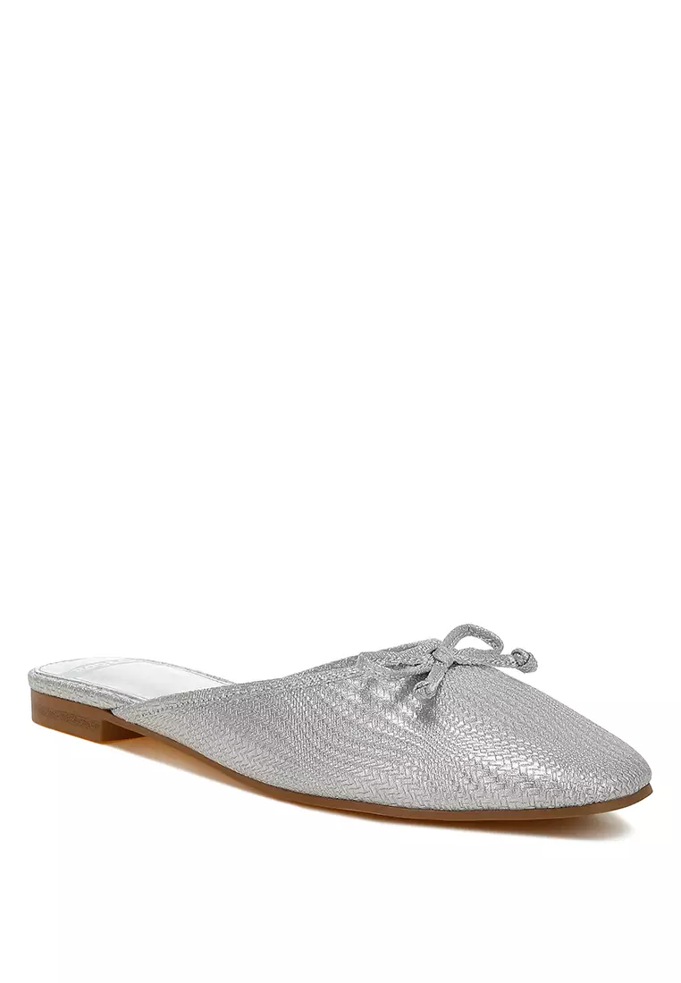Party Bow Slip-On Mules in Silver