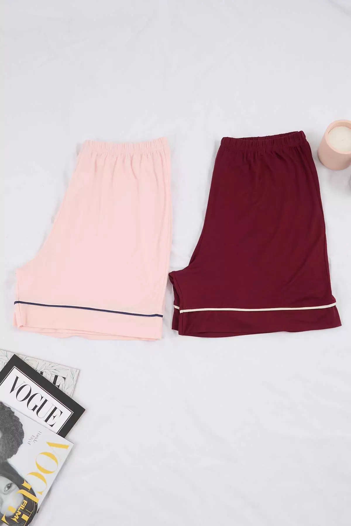 Burgundy-Pink Piped Viscose Soft-Keyed 2-Pack Plus Size Pajama Bottoms Tbbss26Ia00006