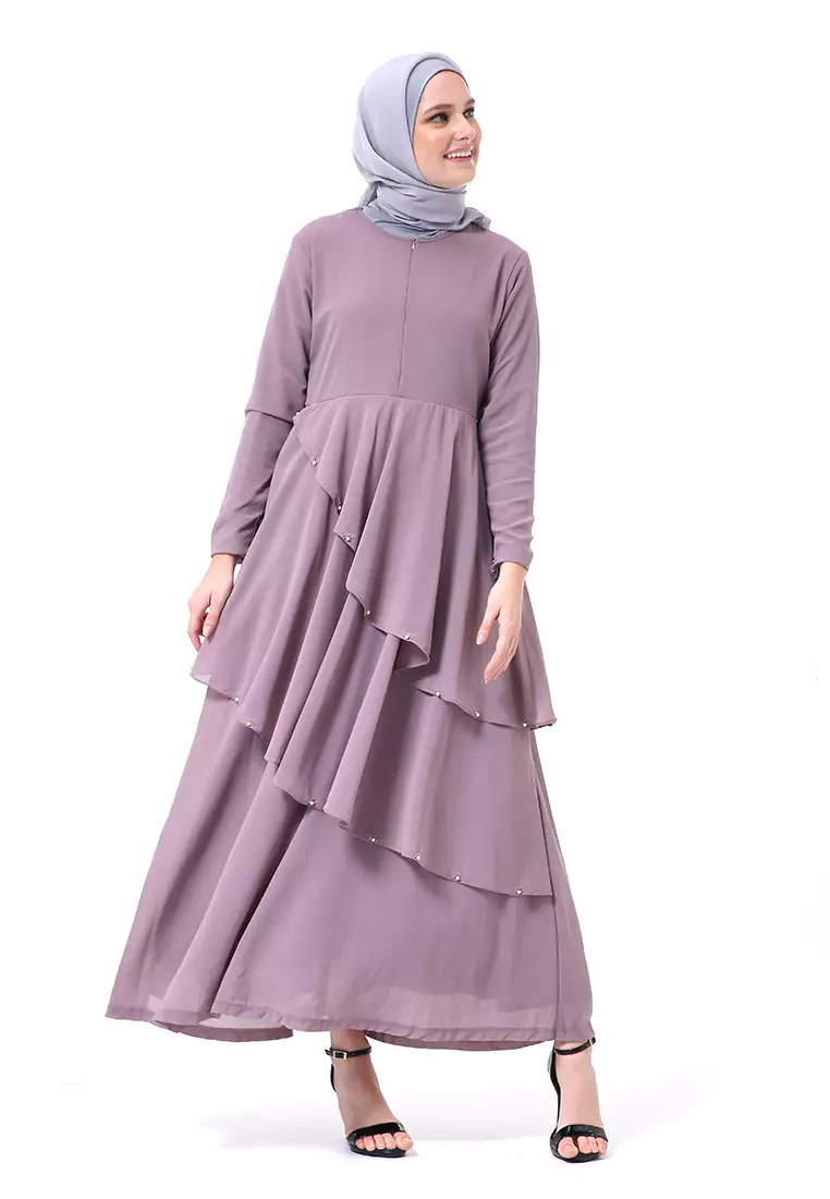 Shafira Dress Muslimah Long Sleeve Motif Polos Premium High Quality - Sweet Purple