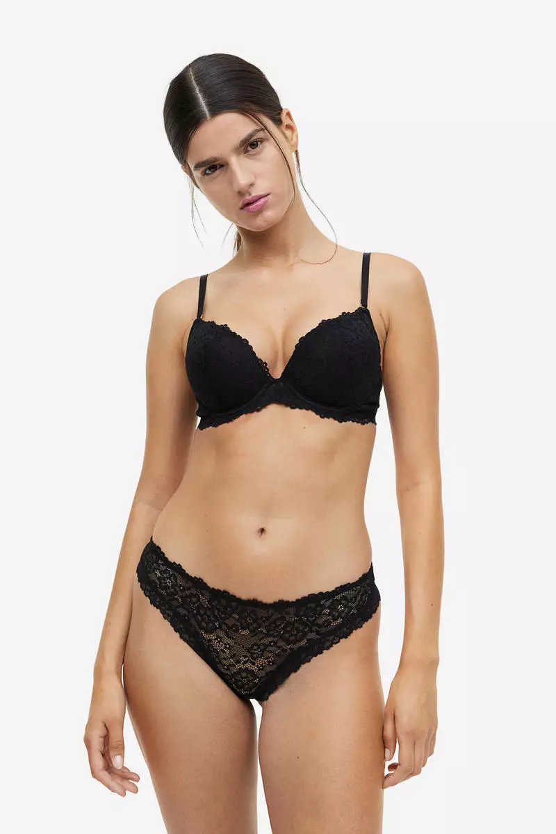 Buy H&M Lace super push-up bra in Black Dark 2024 Online